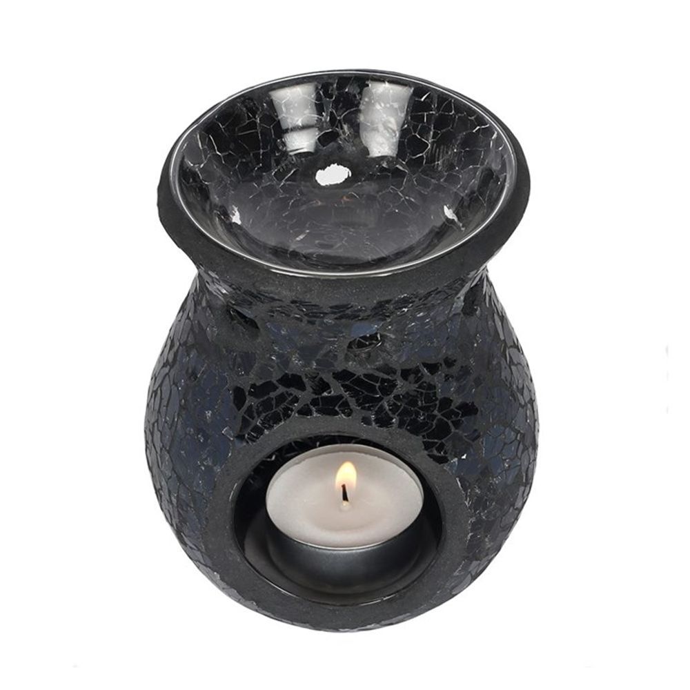 Small Black Crackle Glass Oil Burner - ScentiMelti  Small Black Crackle Glass Oil Burner