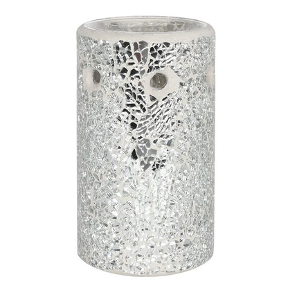 Silver Pillar Crackle Glass Oil Burner - ScentiMelti  Silver Pillar Crackle Glass Oil Burner