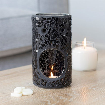 Black Crackle Glass Pillar Oil Burner - ScentiMelti  Black Crackle Glass Pillar Oil Burner