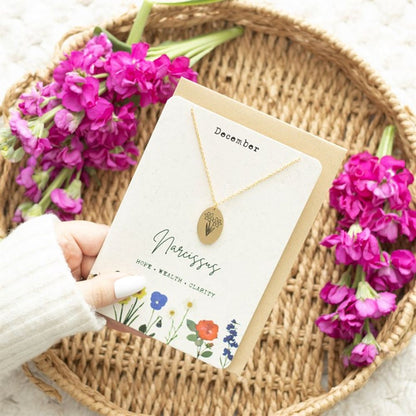 December Narcissus Birth Flower Necklace Card - ScentiMelti  December Narcissus Birth Flower Necklace Card