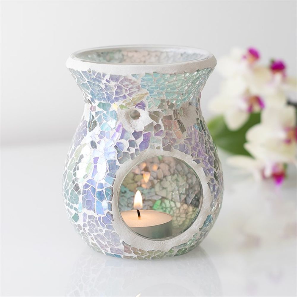 Small Light Blue Iridescent Crackle Oil Burner - ScentiMelti  Small Light Blue Iridescent Crackle Oil Burner