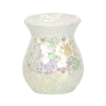 Small White Iridescent Crackle Oil Burner - ScentiMelti  Small White Iridescent Crackle Oil Burner