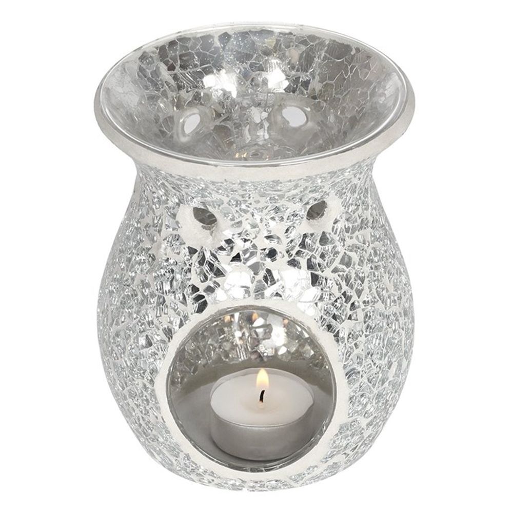 Large Silver Crackle Oil Burner - ScentiMelti  Large Silver Crackle Oil Burner