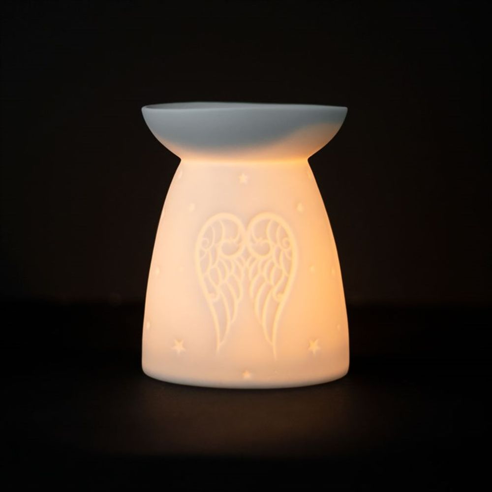 White Ceramic Angel Wings Oil Burner - ScentiMelti  White Ceramic Angel Wings Oil Burner