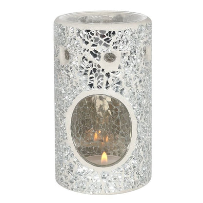 Silver Pillar Crackle Glass Oil Burner - ScentiMelti  Silver Pillar Crackle Glass Oil Burner