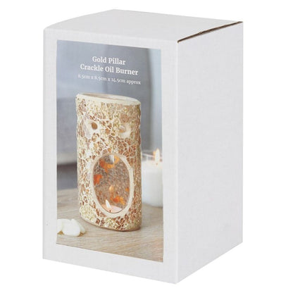 Gold Pillar Crackle Glass Oil Burner - ScentiMelti  Gold Pillar Crackle Glass Oil Burner