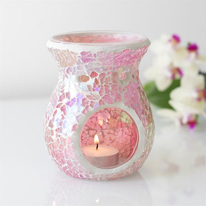 Small Pink Iridescent Crackle Oil Burner - ScentiMelti  Small Pink Iridescent Crackle Oil Burner