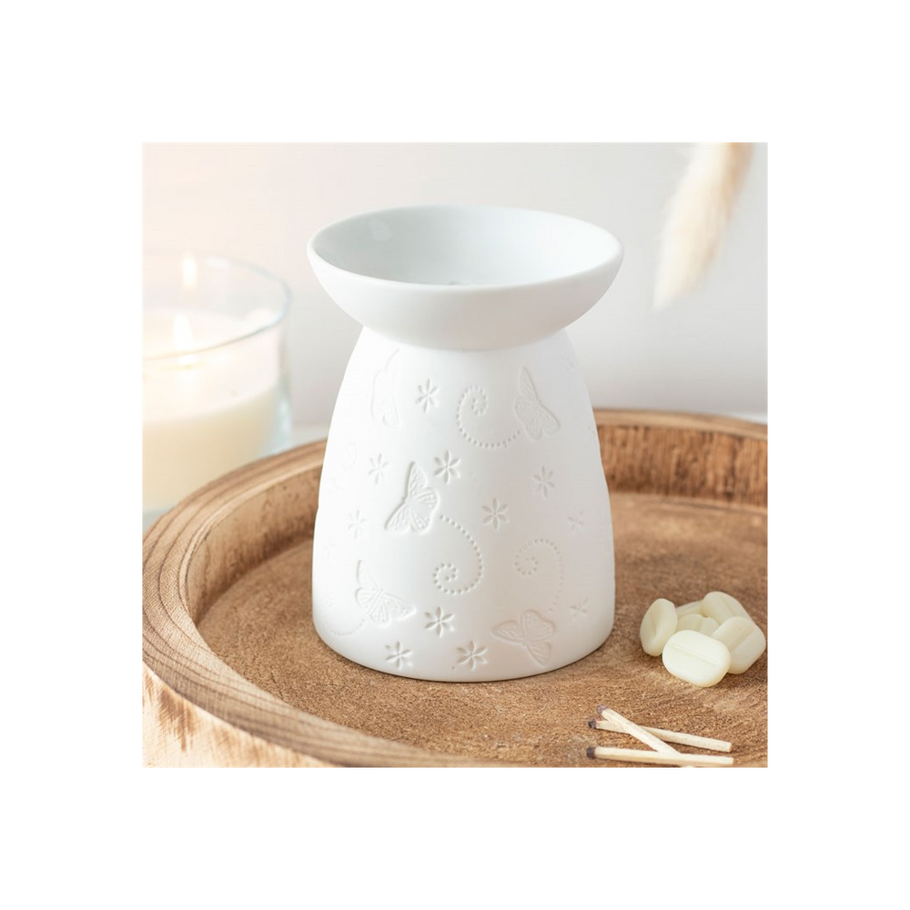 White Ceramic Butterfly Oil Burner - ScentiMelti  White Ceramic Butterfly Oil Burner