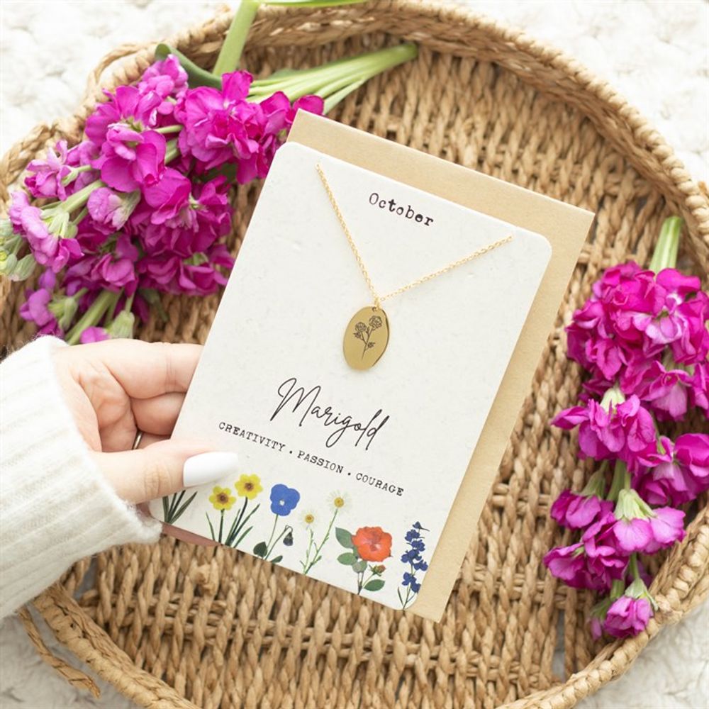 October Marigold Birth Flower Necklace Card - ScentiMelti  October Marigold Birth Flower Necklace Card