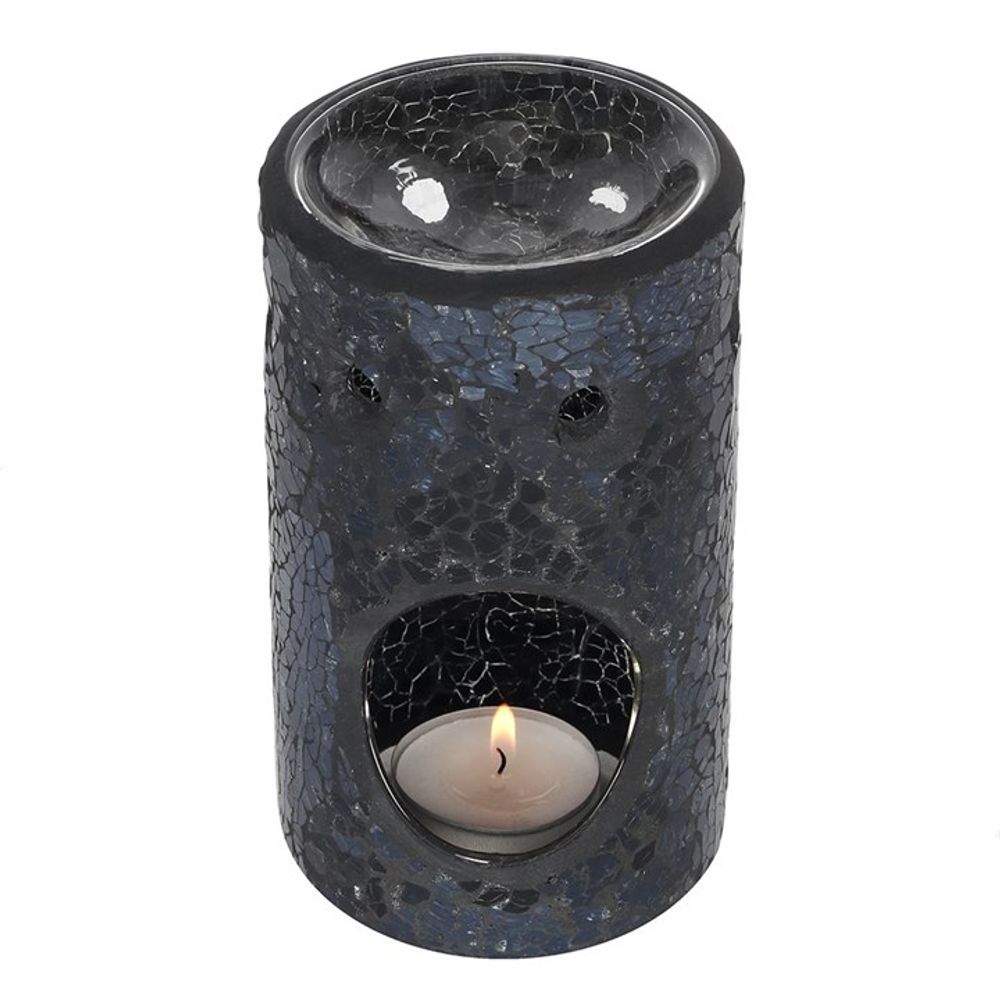 Black Crackle Glass Pillar Oil Burner - ScentiMelti  Black Crackle Glass Pillar Oil Burner