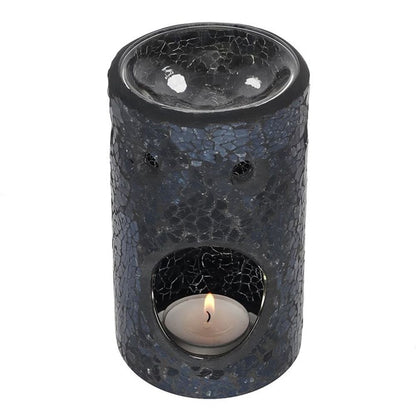 Black Crackle Glass Pillar Oil Burner - ScentiMelti  Black Crackle Glass Pillar Oil Burner