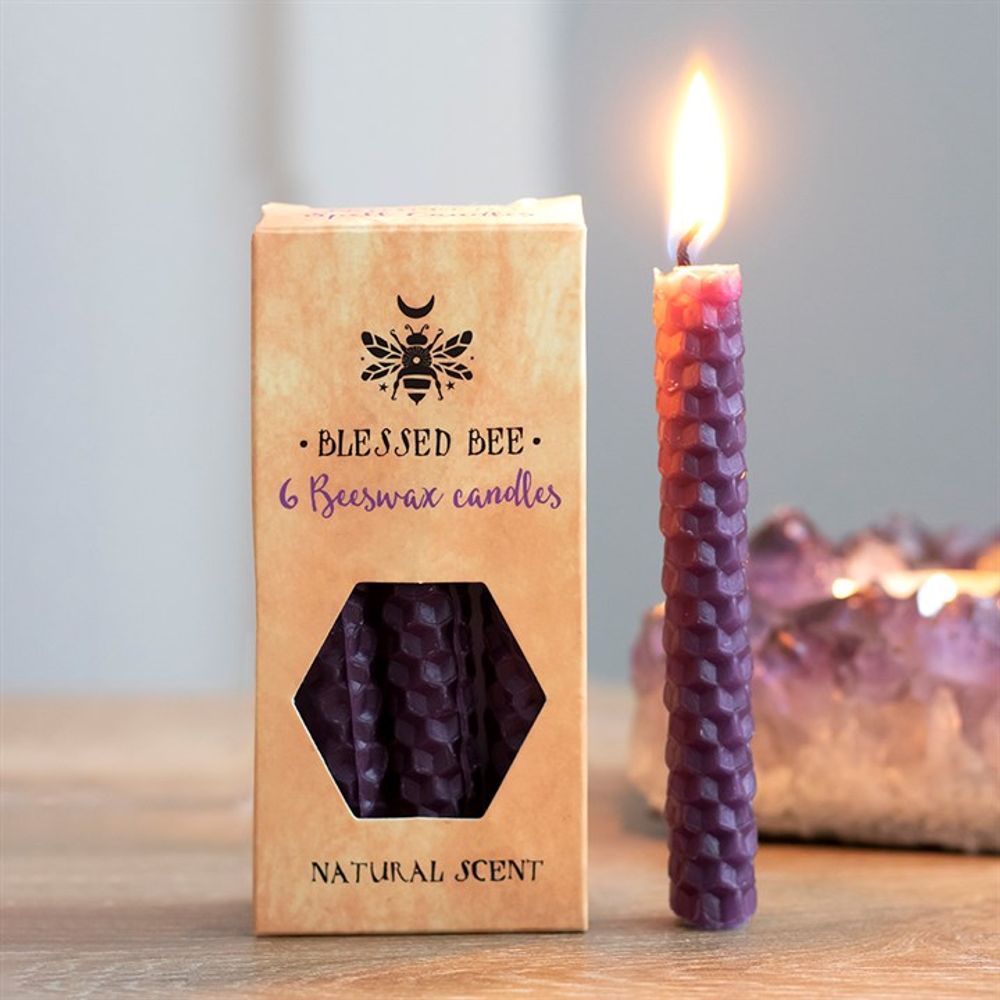 Set of 6 Purple Beeswax Spell Candles - ScentiMelti Wax Melts