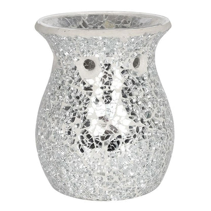 Large Silver Crackle Oil Burner - ScentiMelti  Large Silver Crackle Oil Burner