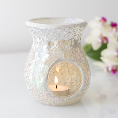 Small White Iridescent Crackle Oil Burner - ScentiMelti  Small White Iridescent Crackle Oil Burner