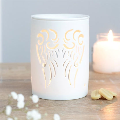 White Angel Wings Cut Out Oil Burner - ScentiMelti  White Angel Wings Cut Out Oil Burner