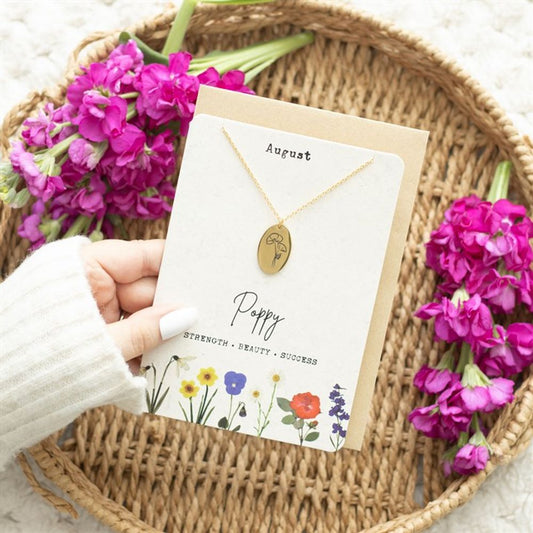 August Poppy Birth Flower Necklace Card - ScentiMelti Wax Melts