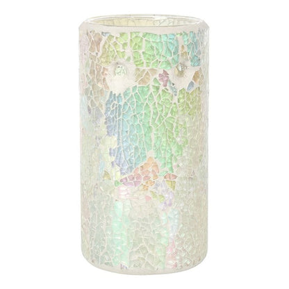 Pillar White Iridescent Crackle Oil Burner - ScentiMelti  Pillar White Iridescent Crackle Oil Burner