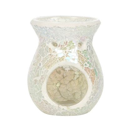 Small White Iridescent Crackle Oil Burner - ScentiMelti  Small White Iridescent Crackle Oil Burner