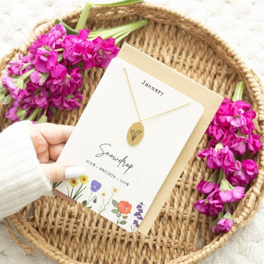 January Snowdrop Birth Flower Necklace Card - ScentiMelti Wax Melts