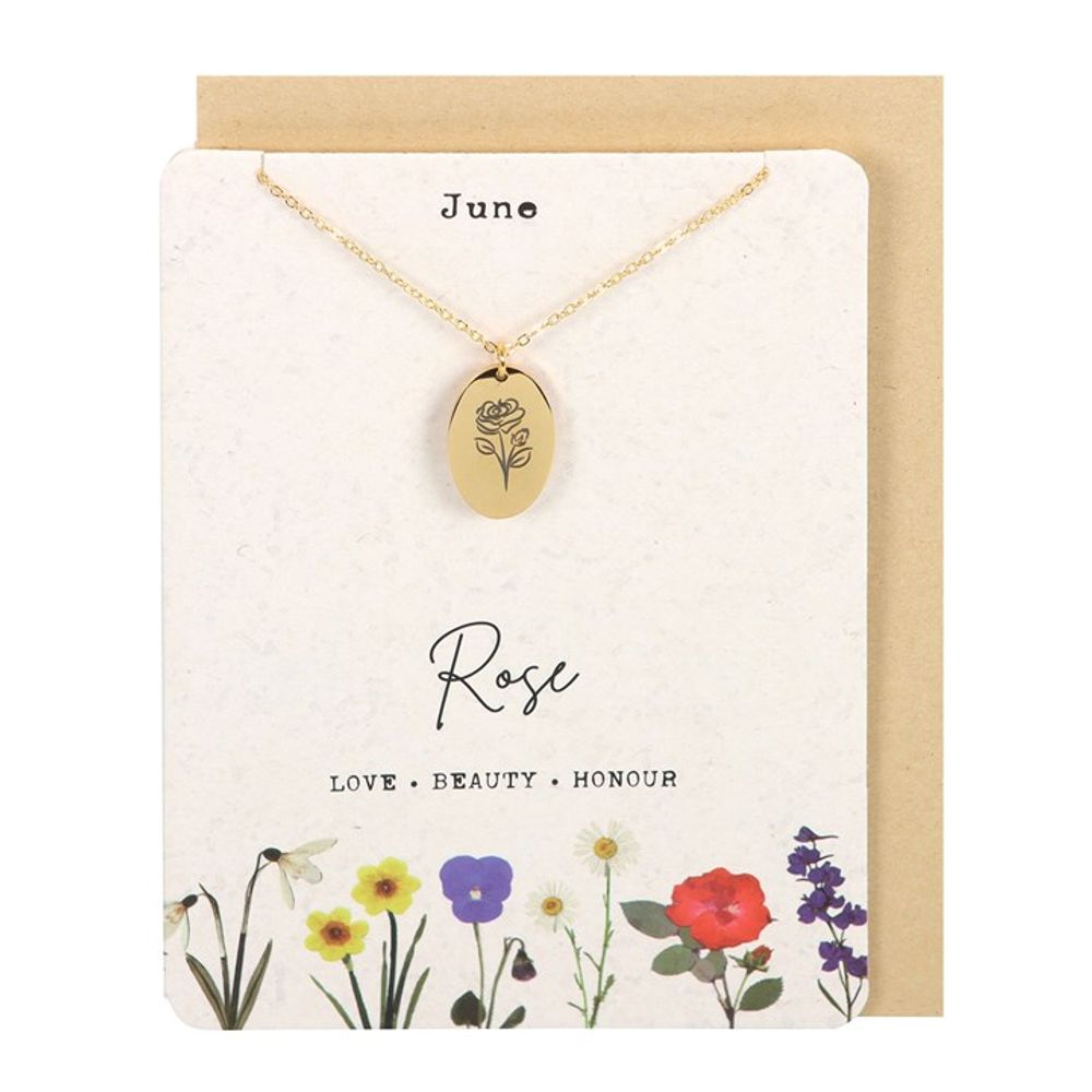 June Rose Birth Flower Necklace Card - ScentiMelti  June Rose Birth Flower Necklace Card