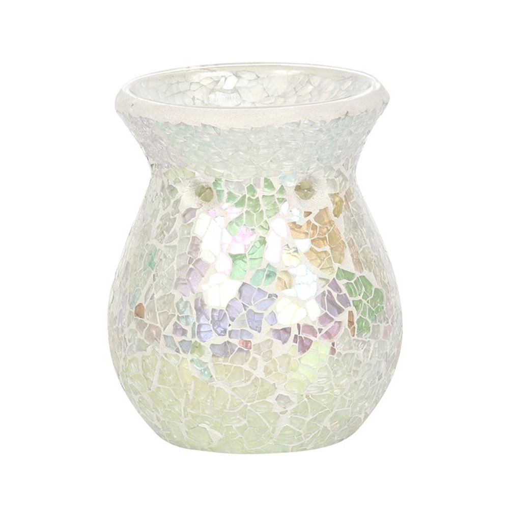 Small White Iridescent Crackle Oil Burner - ScentiMelti  Small White Iridescent Crackle Oil Burner