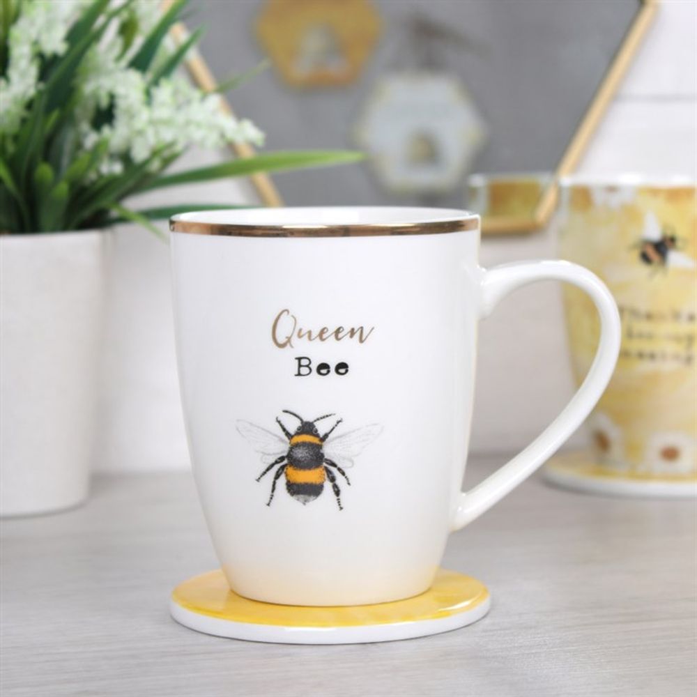 Queen Bee Ceramic Mug and Coaster Set - ScentiMelti  Queen Bee Ceramic Mug and Coaster Set