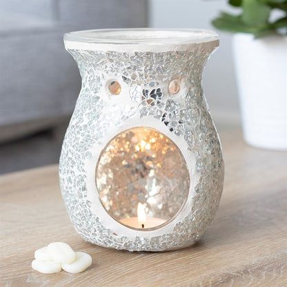 Large Silver Crackle Oil Burner - ScentiMelti  Large Silver Crackle Oil Burner