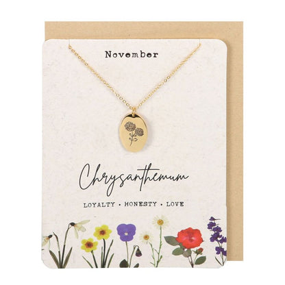 November Chrysanthemum Birth Flower Necklace Card - ScentiMelti  November Chrysanthemum Birth Flower Necklace Card