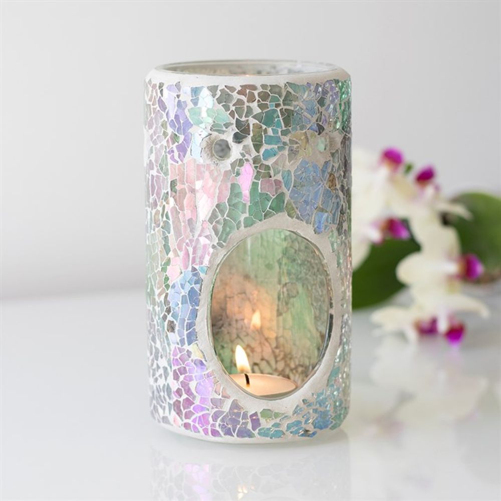 Pillar Light Blue Iridescent Crackle Oil Burner - ScentiMelti  Pillar Light Blue Iridescent Crackle Oil Burner