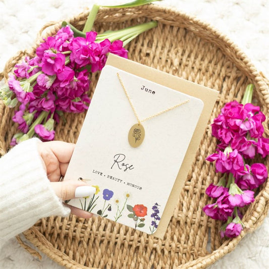 June Rose Birth Flower Necklace Card - ScentiMelti Wax Melts