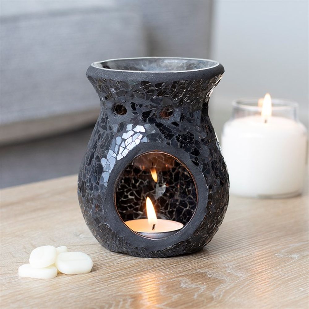 Small Black Crackle Glass Oil Burner - ScentiMelti  Small Black Crackle Glass Oil Burner