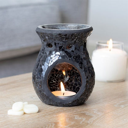 Small Black Crackle Glass Oil Burner - ScentiMelti  Small Black Crackle Glass Oil Burner