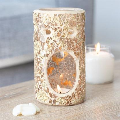 Gold Pillar Crackle Glass Oil Burner - ScentiMelti  Gold Pillar Crackle Glass Oil Burner