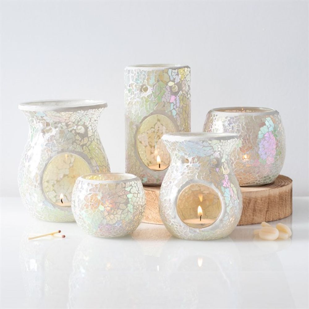 Pillar White Iridescent Crackle Oil Burner - ScentiMelti  Pillar White Iridescent Crackle Oil Burner