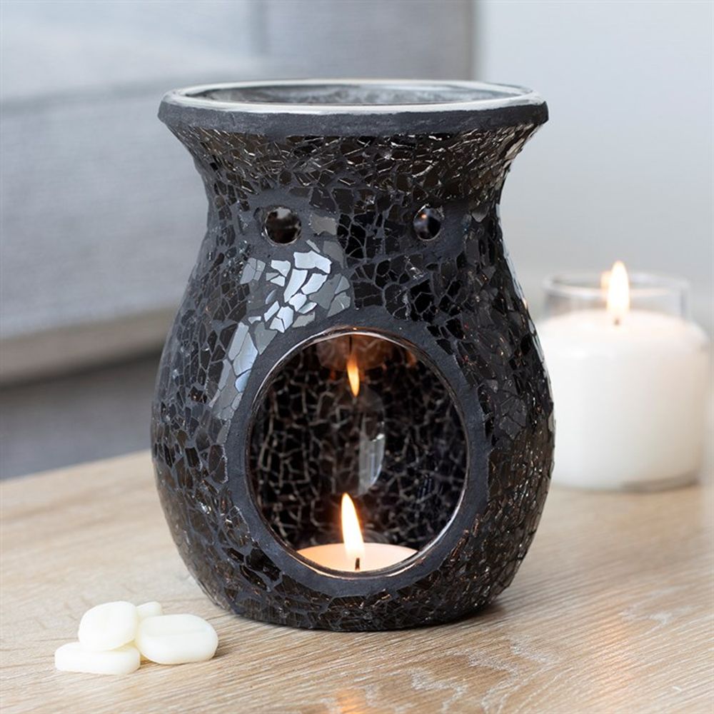 Large Black Crackle Oil Burner - ScentiMelti  Large Black Crackle Oil Burner