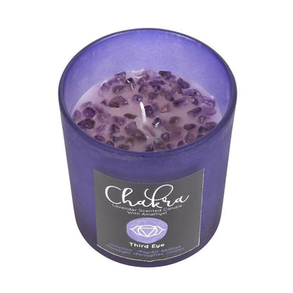 Third Eye Chakra Lavender Crystal Chip Candle - ScentiMelti  Third Eye Chakra Lavender Crystal Chip Candle