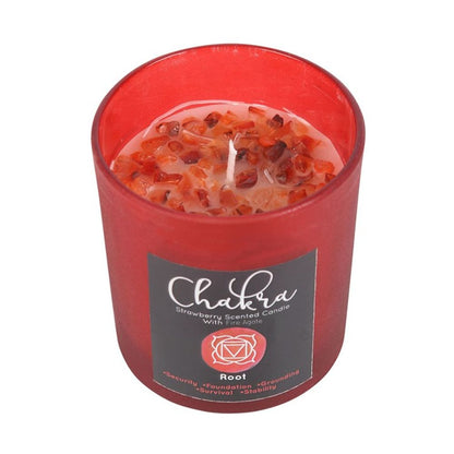 Root Chakra Strawberry Crystal Chip Candle - ScentiMelti  Root Chakra Strawberry Crystal Chip Candle