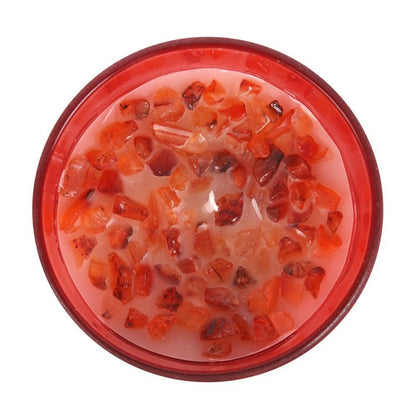 Root Chakra Strawberry Crystal Chip Candle - ScentiMelti  Root Chakra Strawberry Crystal Chip Candle