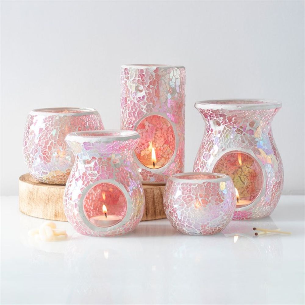 Large Pink Iridescent Crackle Oil Burner - ScentiMelti  Large Pink Iridescent Crackle Oil Burner