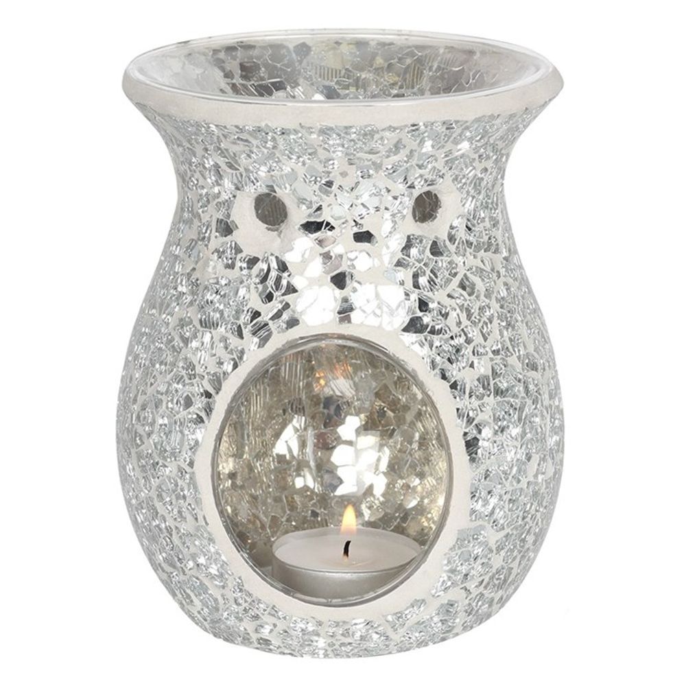 Large Silver Crackle Oil Burner - ScentiMelti  Large Silver Crackle Oil Burner