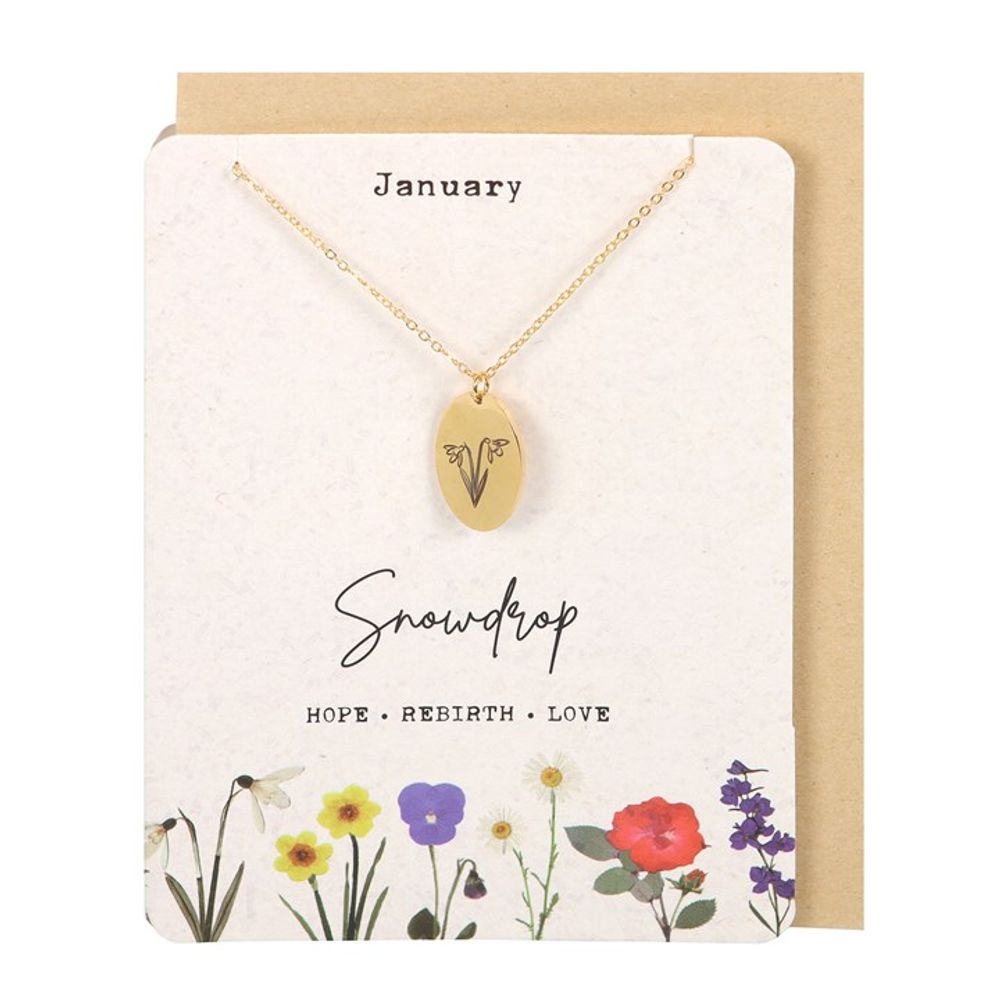 January Snowdrop Birth Flower Necklace Card - ScentiMelti  January Snowdrop Birth Flower Necklace Card