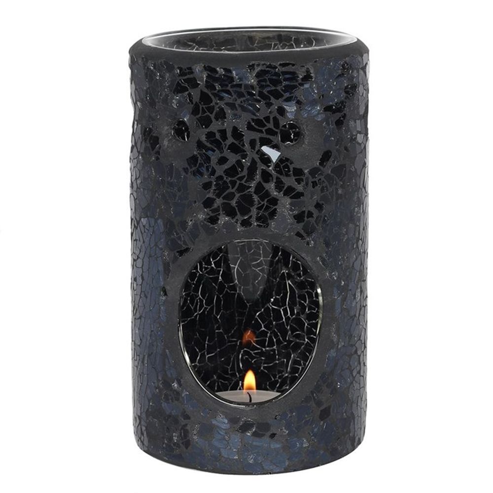 Black Crackle Glass Pillar Oil Burner - ScentiMelti  Black Crackle Glass Pillar Oil Burner