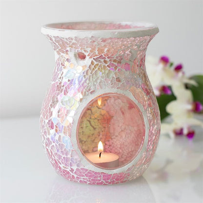 Large Pink Iridescent Crackle Oil Burner - ScentiMelti  Large Pink Iridescent Crackle Oil Burner