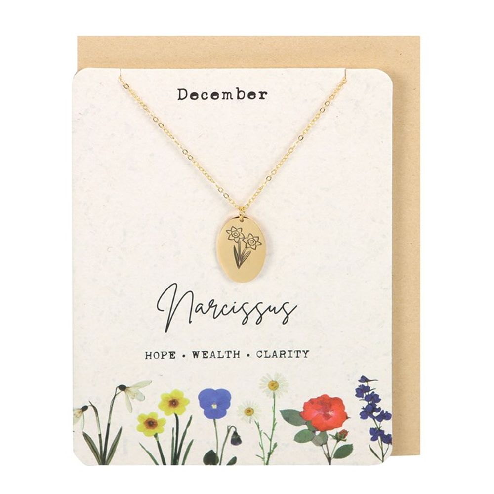 December Narcissus Birth Flower Necklace Card - ScentiMelti  December Narcissus Birth Flower Necklace Card