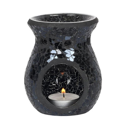 Small Black Crackle Glass Oil Burner - ScentiMelti  Small Black Crackle Glass Oil Burner