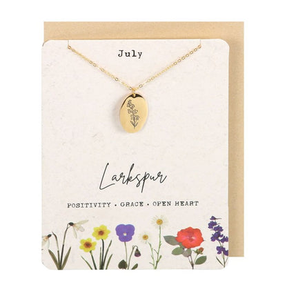 July Larkspur Birth Flower Necklace Card - ScentiMelti  July Larkspur Birth Flower Necklace Card