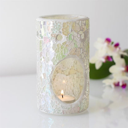 Pillar White Iridescent Crackle Oil Burner - ScentiMelti  Pillar White Iridescent Crackle Oil Burner