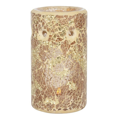 Gold Pillar Crackle Glass Oil Burner - ScentiMelti  Gold Pillar Crackle Glass Oil Burner