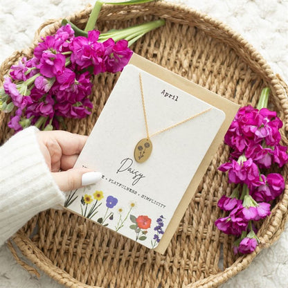 April Daisy Birth Flower Necklace Card - ScentiMelti  April Daisy Birth Flower Necklace Card