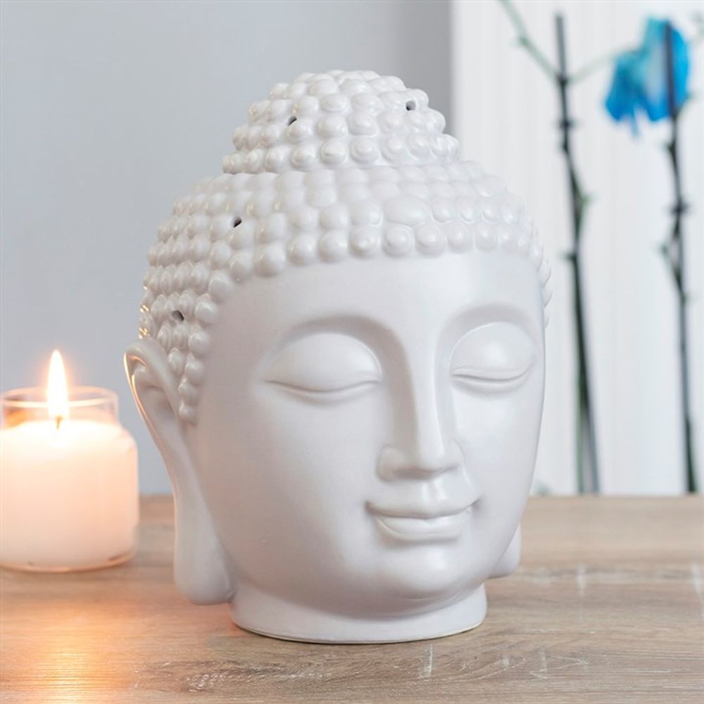 Large Grey Buddha Head Oil Burner - ScentiMelti  Large Grey Buddha Head Oil Burner